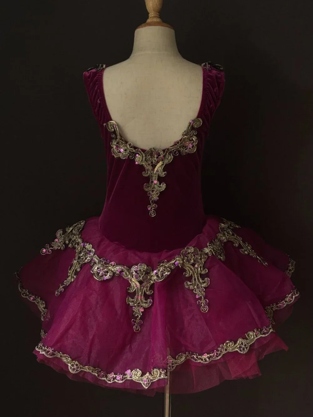 Weissman Magenta Velvet Ballet Tutu Dress Gold Applique Recital Costume LC